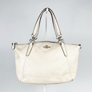 Coach Cream Off-White Pebbled Leather Zipper Top Handle Bag